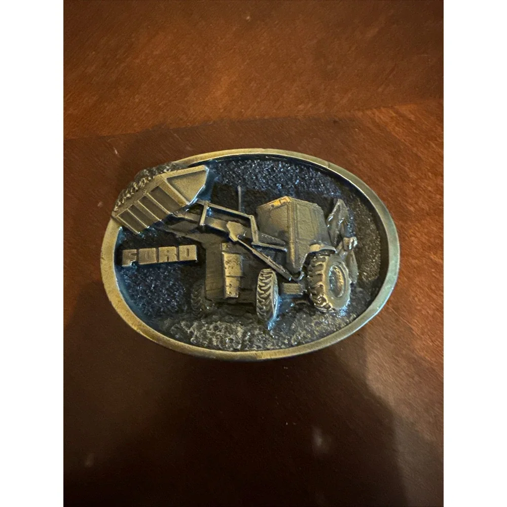 Vintage Ford Tractor Backhoe Loader Belt Buckle K-Products Inc Iowa Brass USA